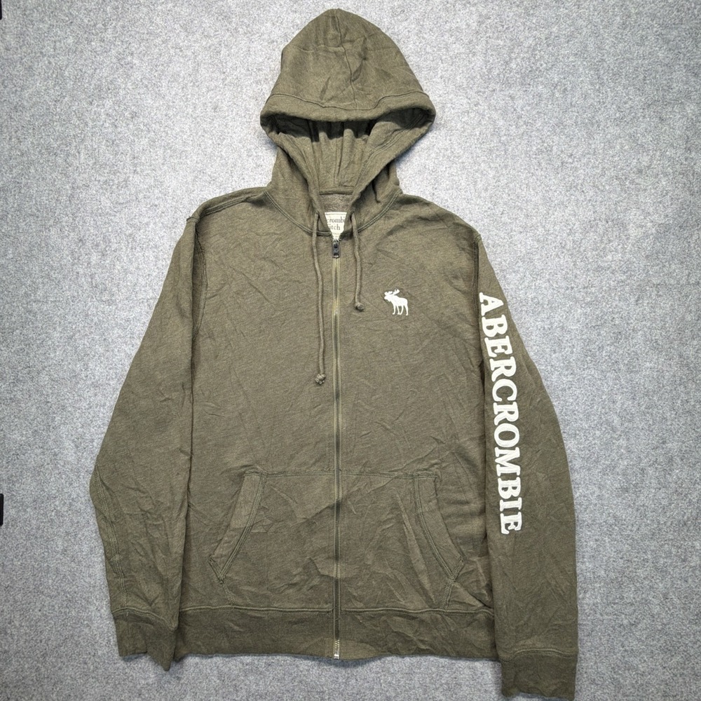 Abercrombie & Fitch Green Full Zip Fleece Hoodie Muscle Fit Logo Men's Large